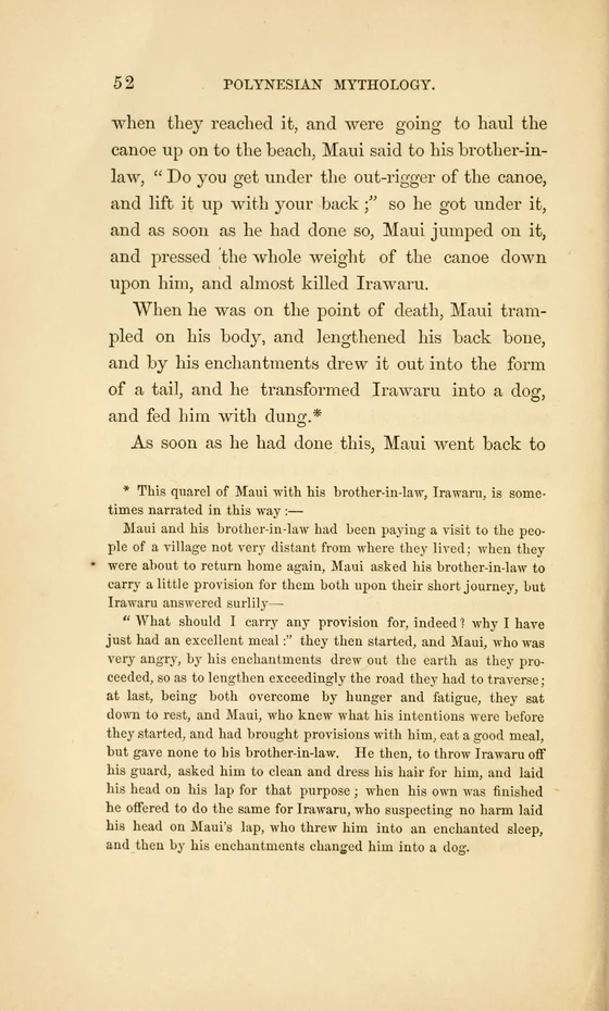 Irawaru in The Legend of Maui, historical printed chapter opening; documentary source-page facsimile
