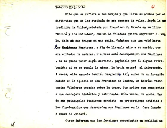 Voladora named folklore typescript; documentary source-page facsimile