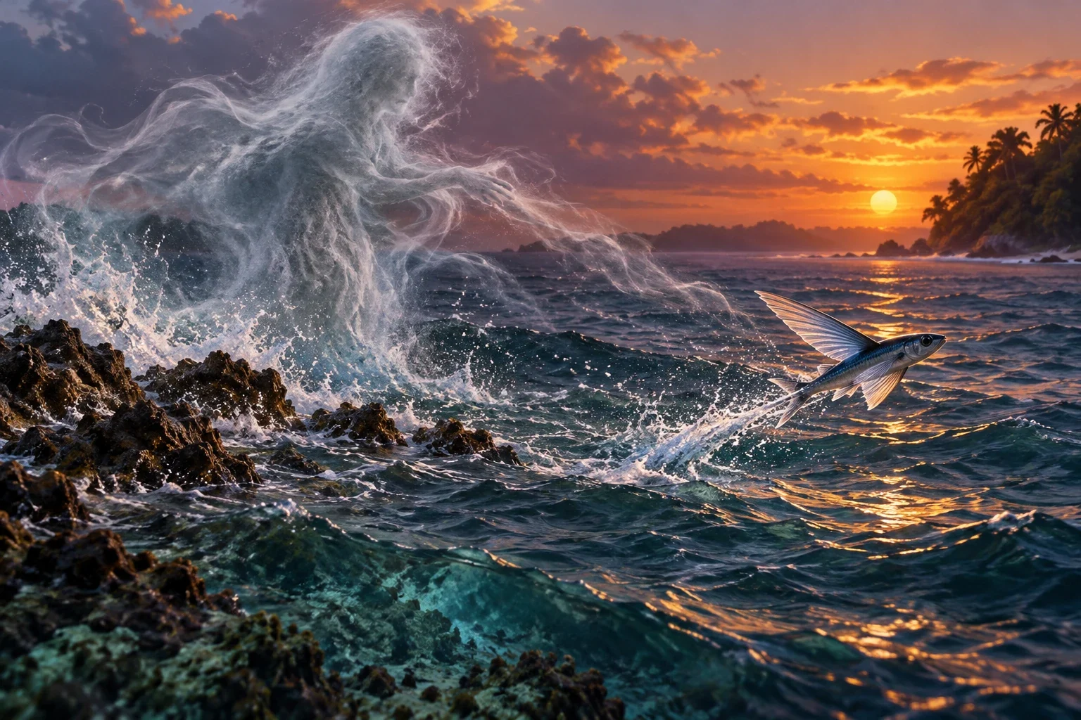 Adaro (Wango sea ghosts) - AI-generated imagined folklore illustration.