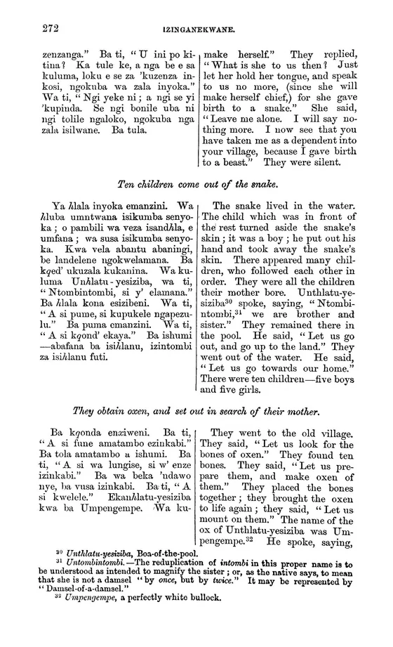 Umpengempe and the Revived Oxen: documentary text witness, Callaway 1868, printed page 272; documentary source-page facsimile