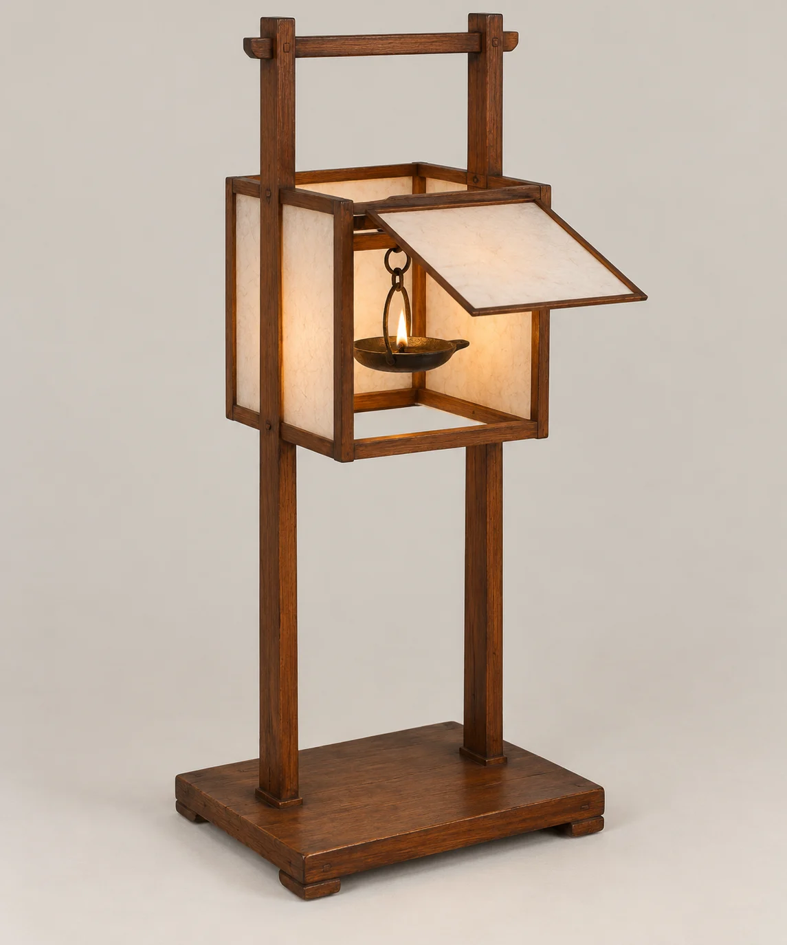 Generated contextual material study of a historical lighting implement.