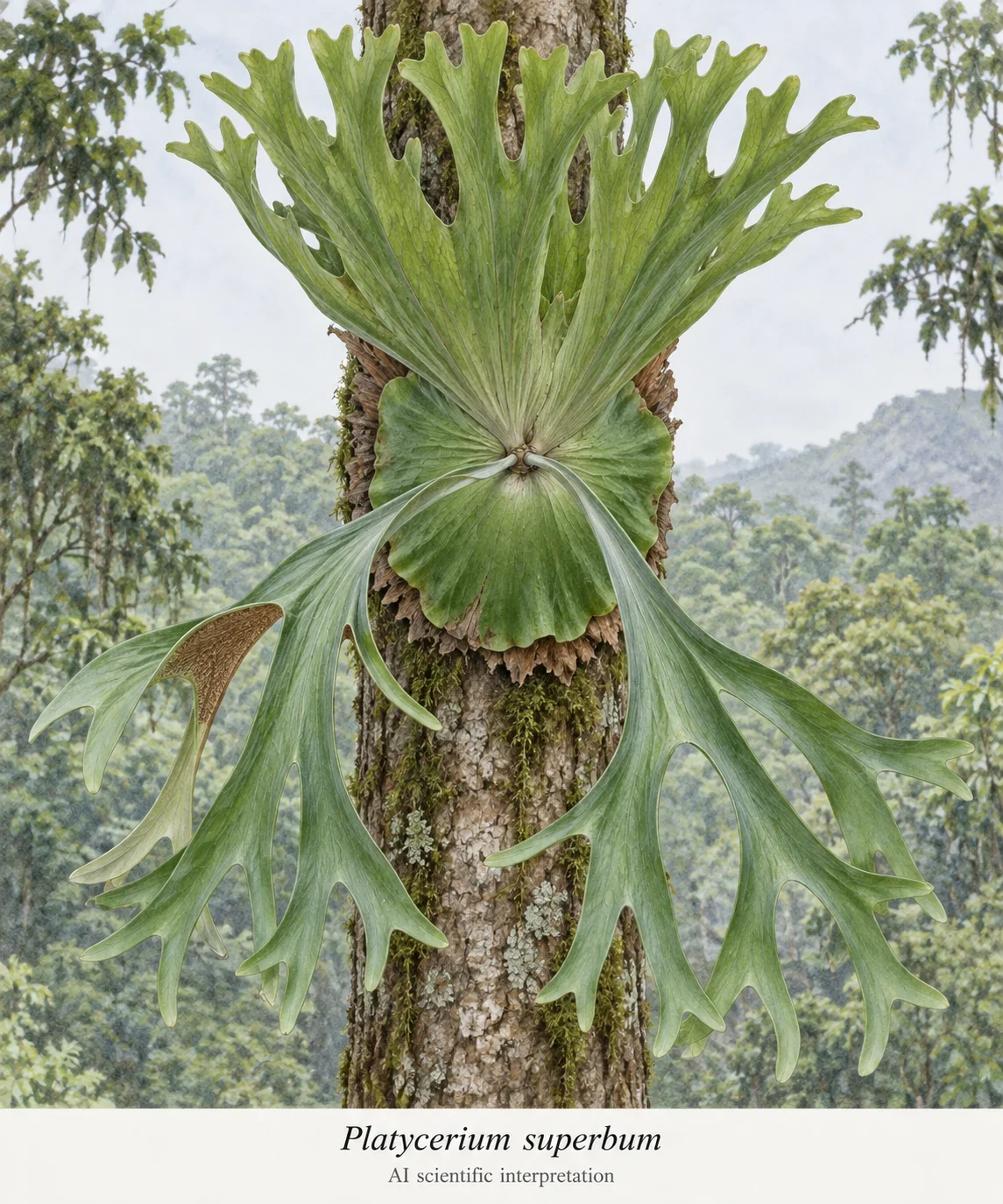 AI solitary fern with upright basket and two hanging fertile fronds.