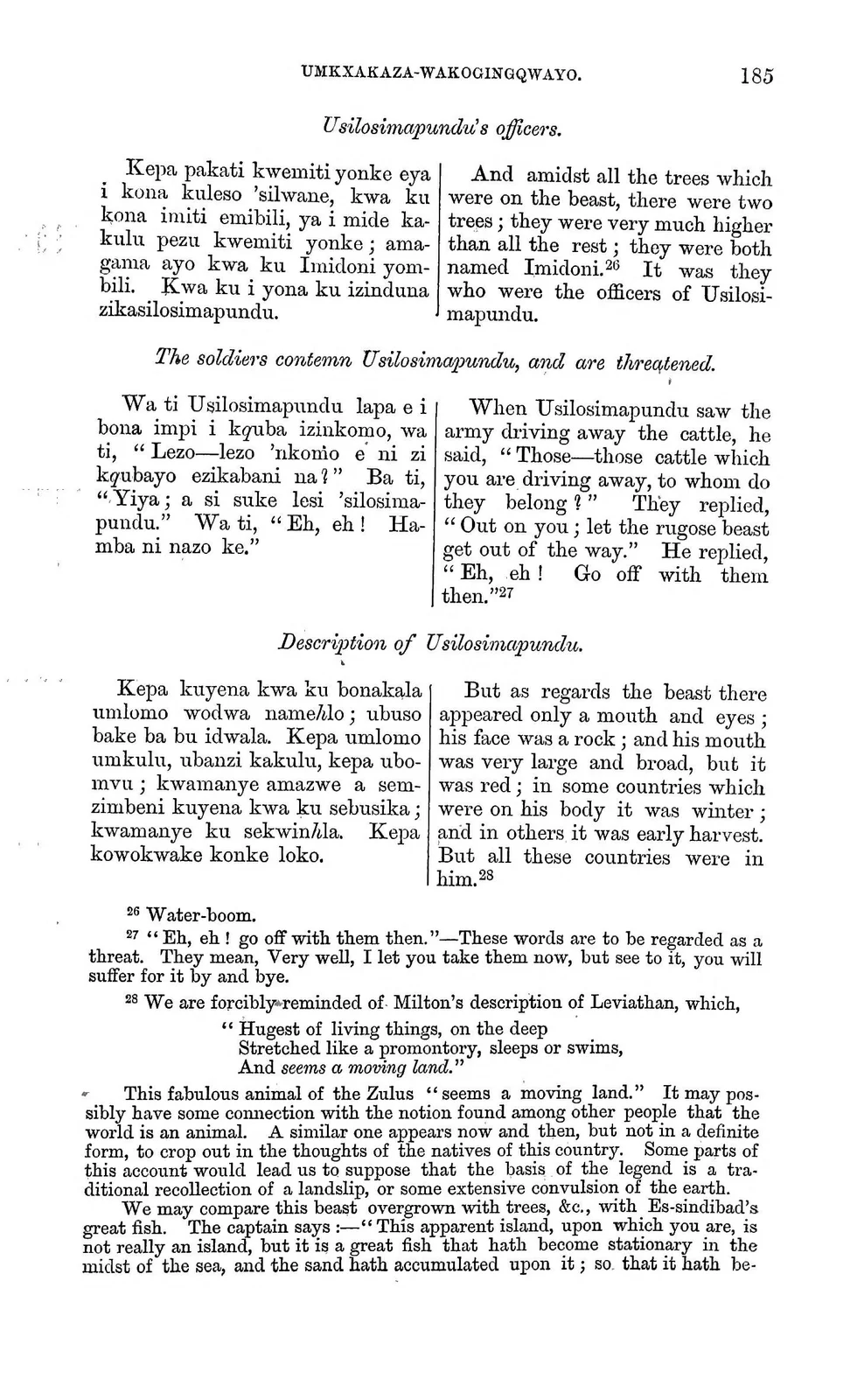 Imidoni Officers of Usilosimapundu: documentary text witness, Callaway 1868, printed page 185; documentary source-page facsimile