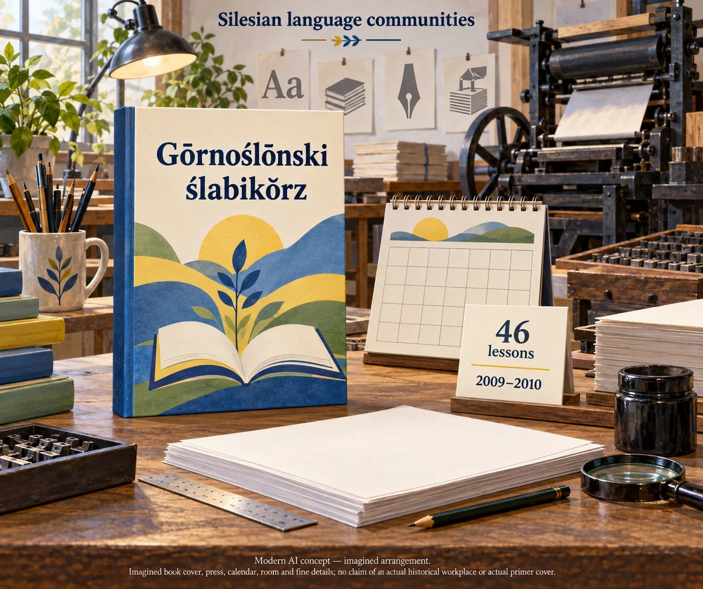 AI concept: Silesian primer, school calendar and publishing tools.