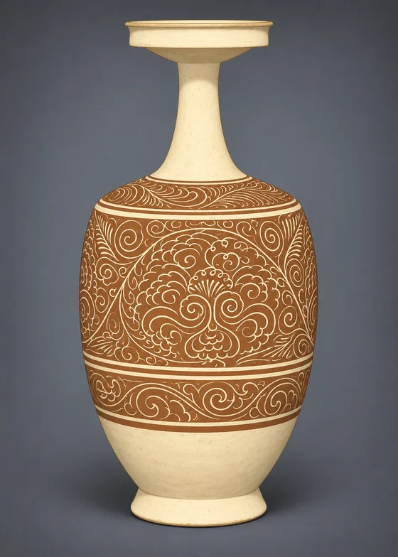 Cizhou vase with ivory floral scrolls.
