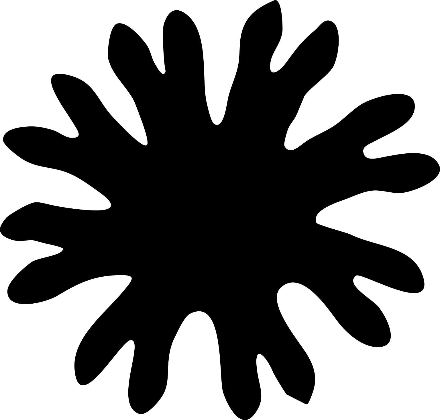 A black radial silhouette with numerous rounded projecting lobes, labelled Aurelia aurita by its contributor.