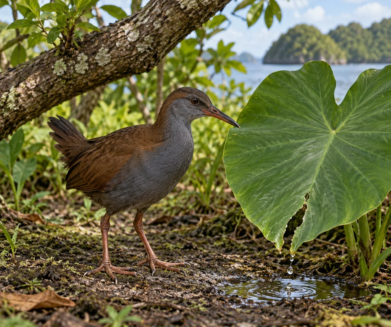 Imagined animal form for The rail in Palau’s water-of-life account.