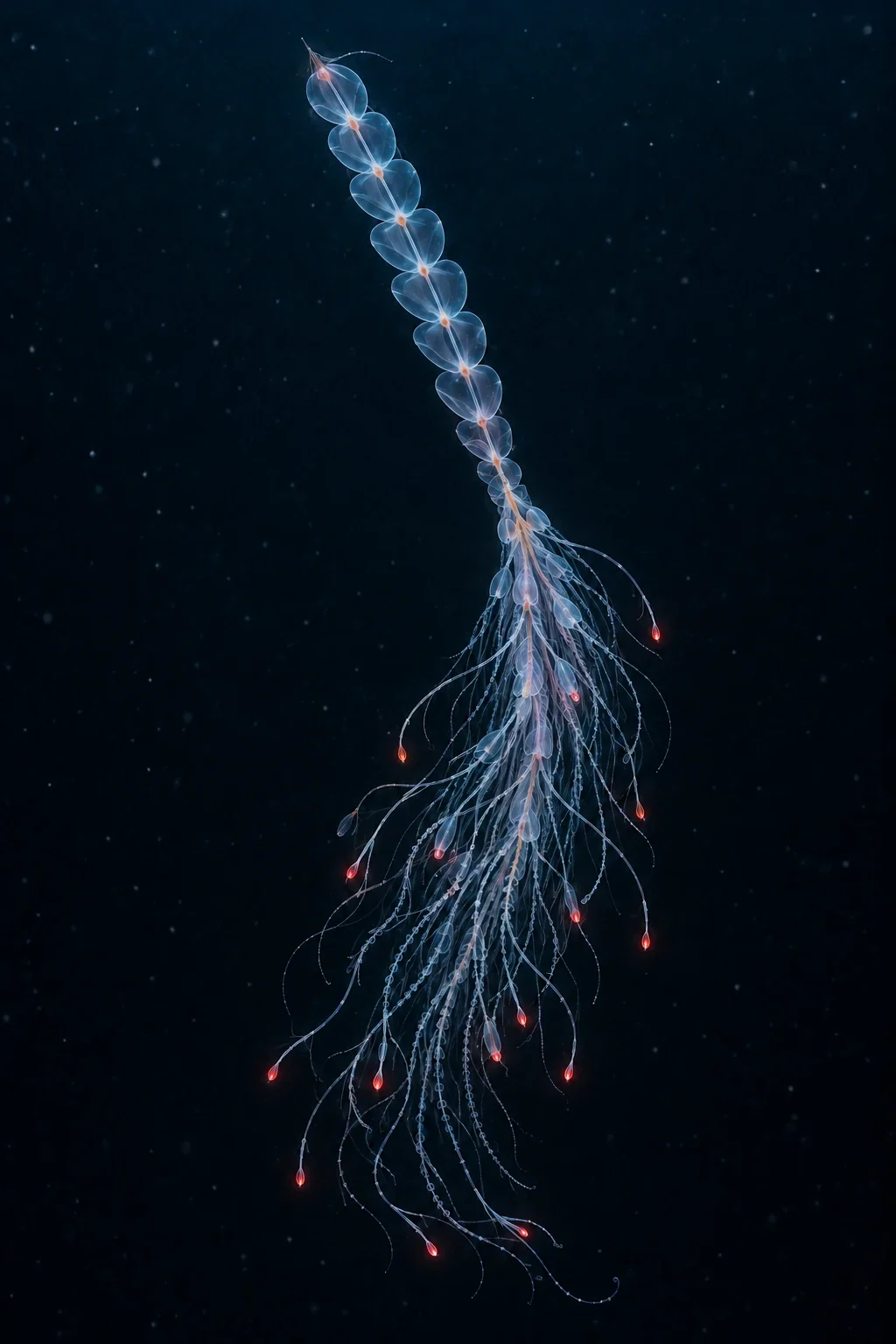 Modern AI interpretation of colonial siphonophore form.