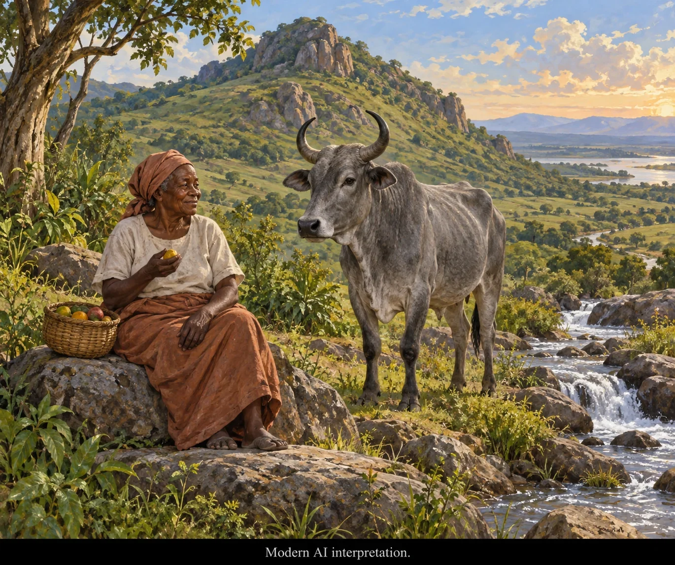 AI interpretation of Nayece with the grey bull.