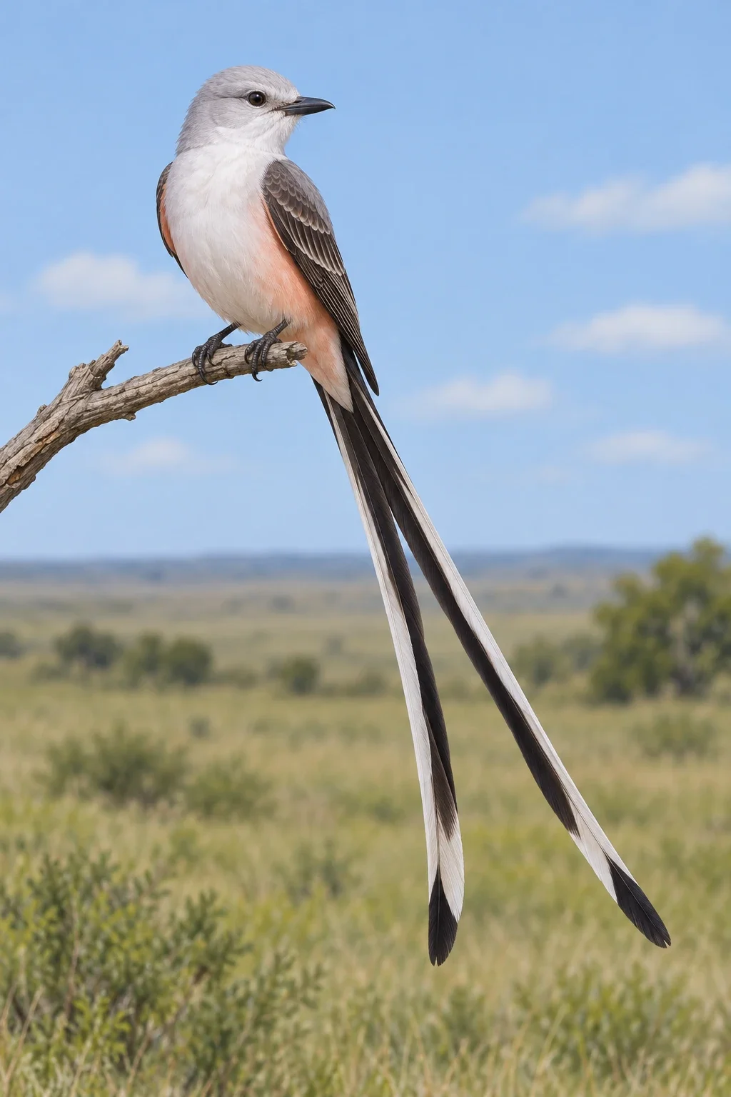 Modern AI interpretation of scissor tailed flycatcher.