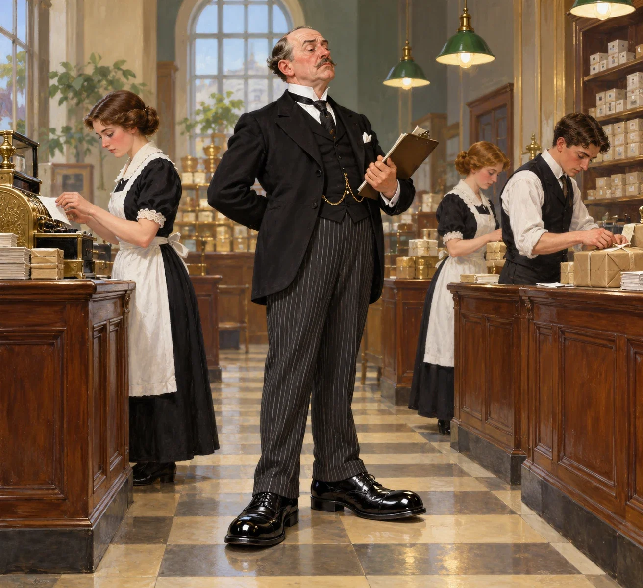 Mavolio Bent supervising clerks.