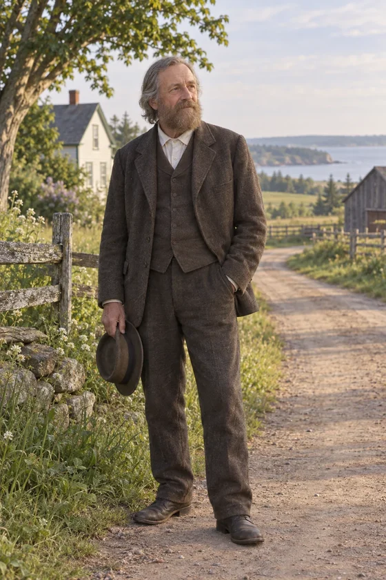 Imagined Matthew Cuthbert in a quiet original-novel portrait.