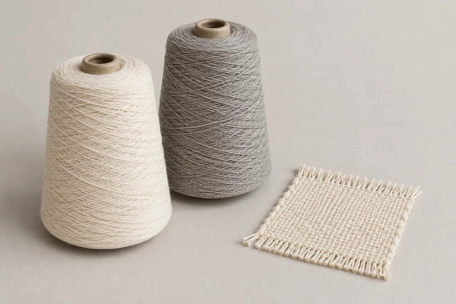 Plain yarn cones and blank woven swatch.