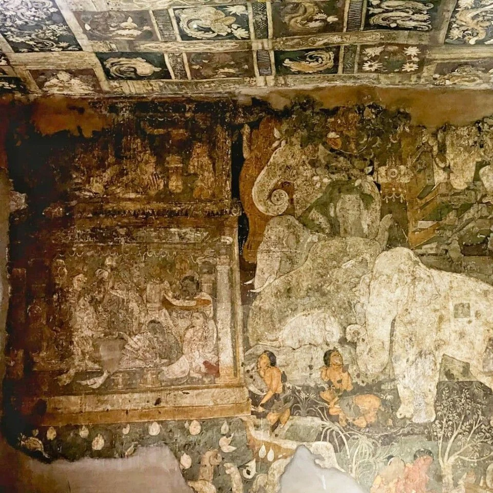 Chaddanta elephant narrative mural, Ajanta cave17,5th century