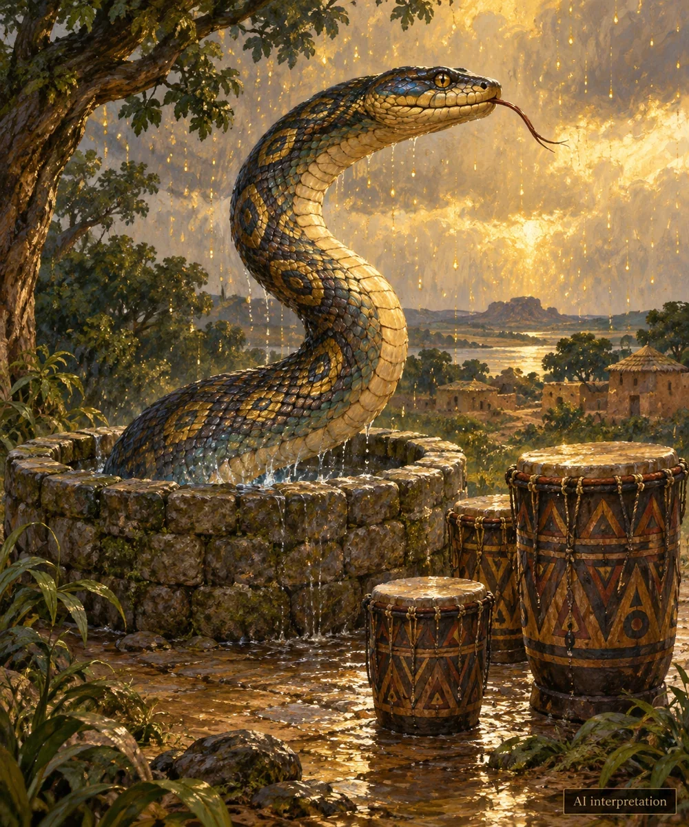 AI interpretation of Bida at Kumbi’s well. Form and setting imagined.