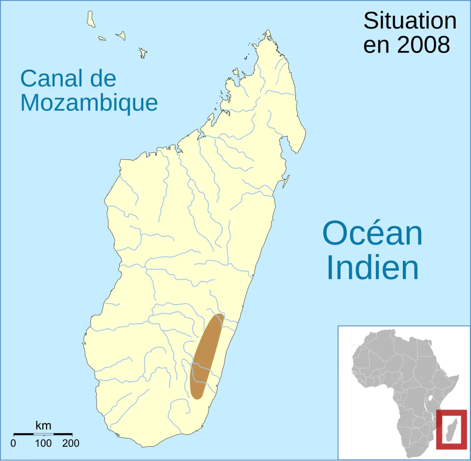 Aire de répartition de l'espèce d'amphibien Mantidactylus decaryi