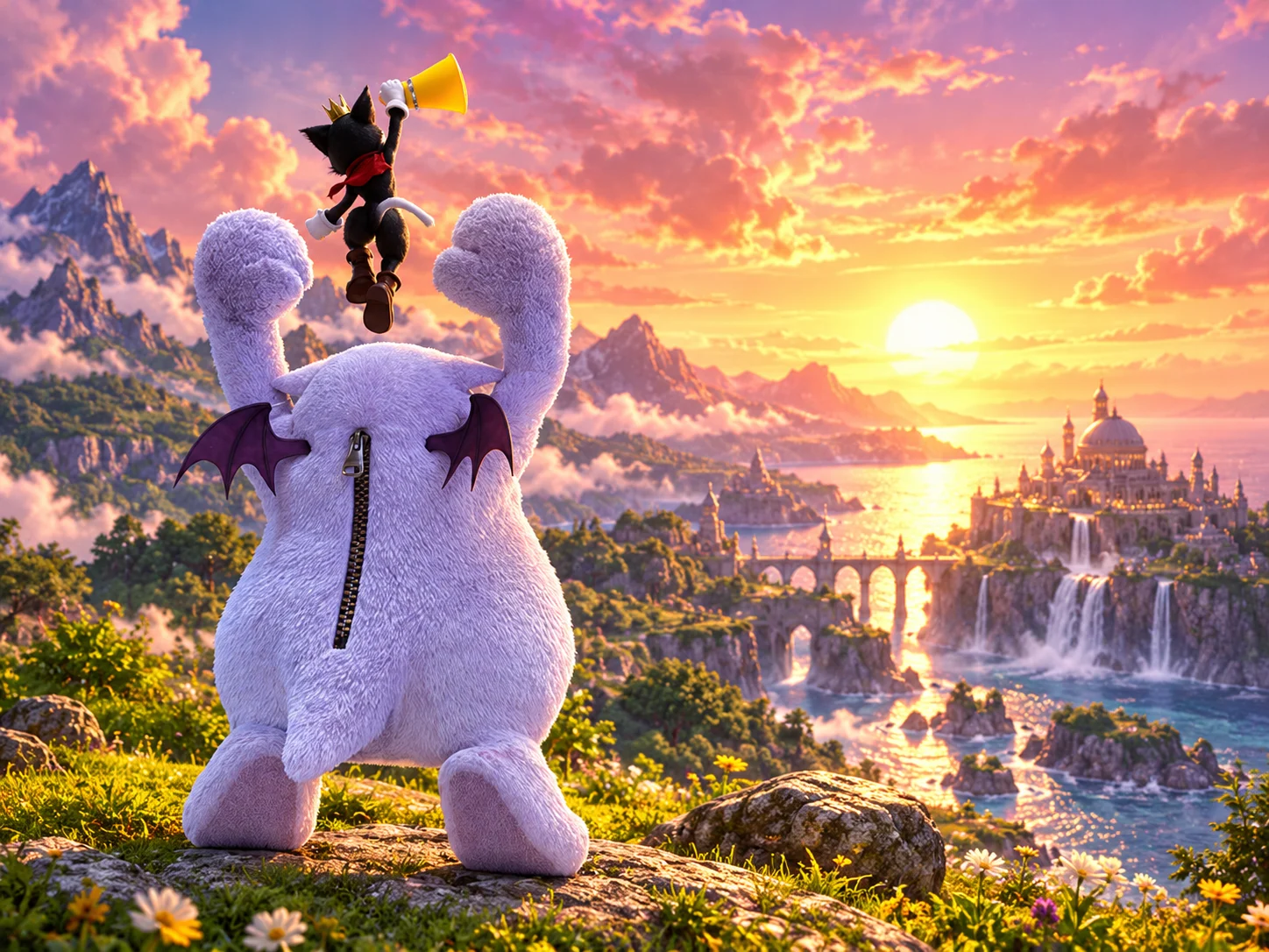 Cait Sith and moogle, rear view.