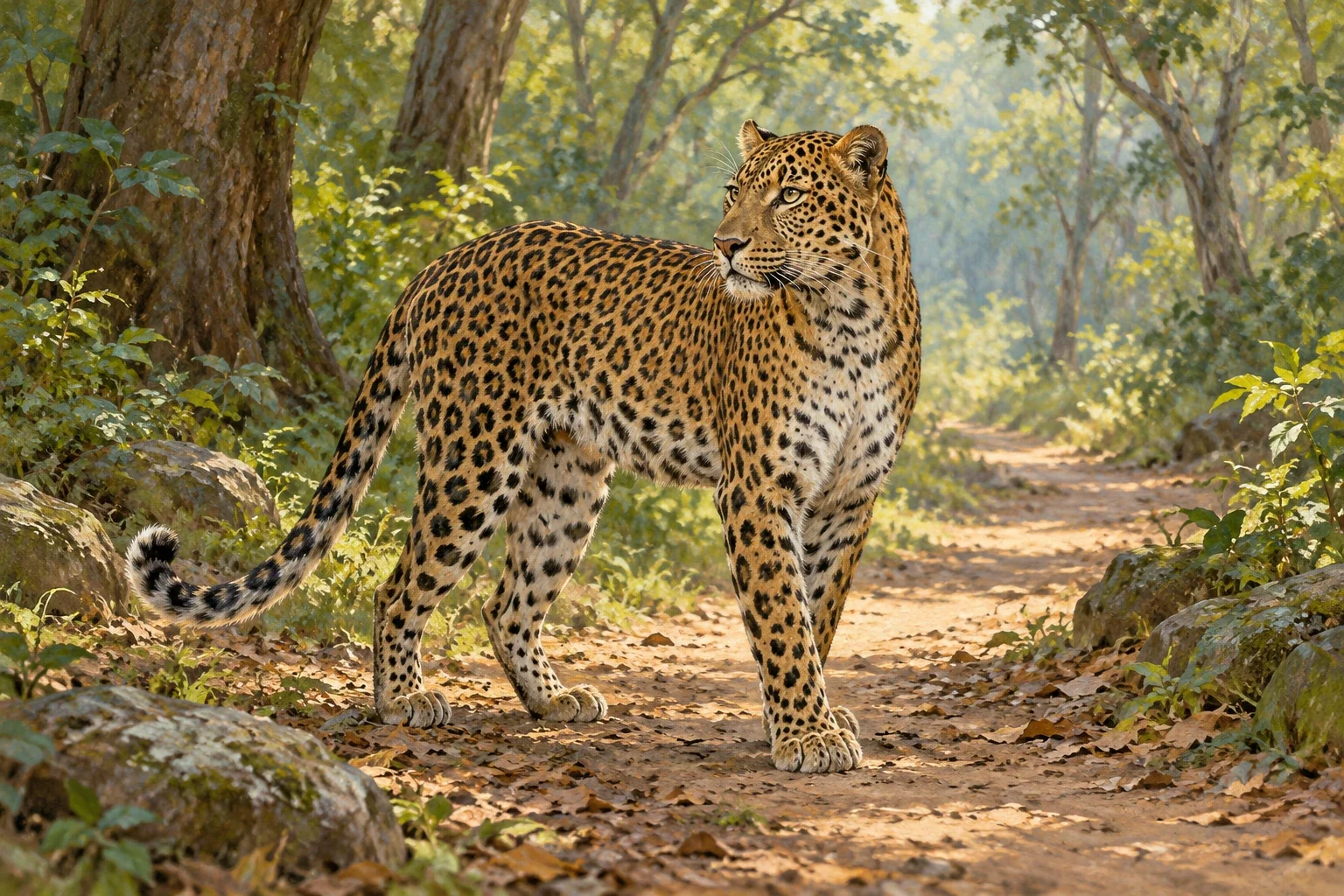 AI-generated natural leopard representing Njâ before the marriage journey in Nassau’s Benga account