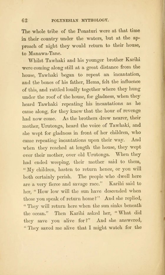 Ponaturi in The Legend of Tawhaki, historical printed chapter opening; documentary source-page facsimile