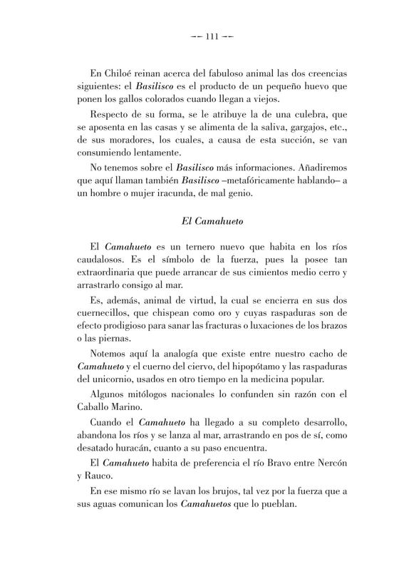 basilisco-chilote, named printed passage in Cavada museum edition, page111; documentary source-page facsimile