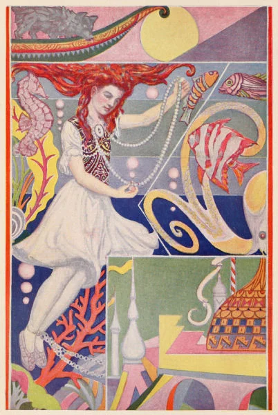 Ilona with human legs, pearls and ankle chains beneath the waves, Jay Van Everen, 1922