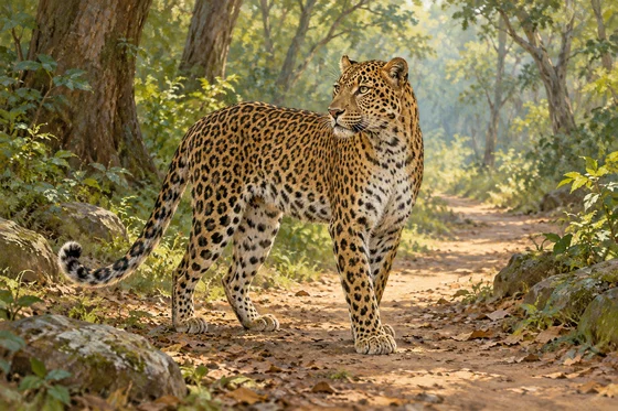 AI-generated natural leopard representing Njâ before the marriage journey in Nassau’s Benga account