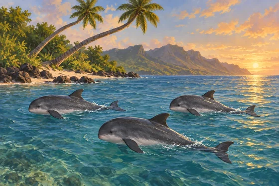AI interpretation: imagined members of Arihi’s company as porpoises after Tafaʻi’s transformation.